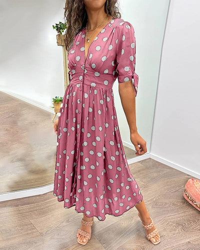 Fania - Polka Dots V-Neck Dress