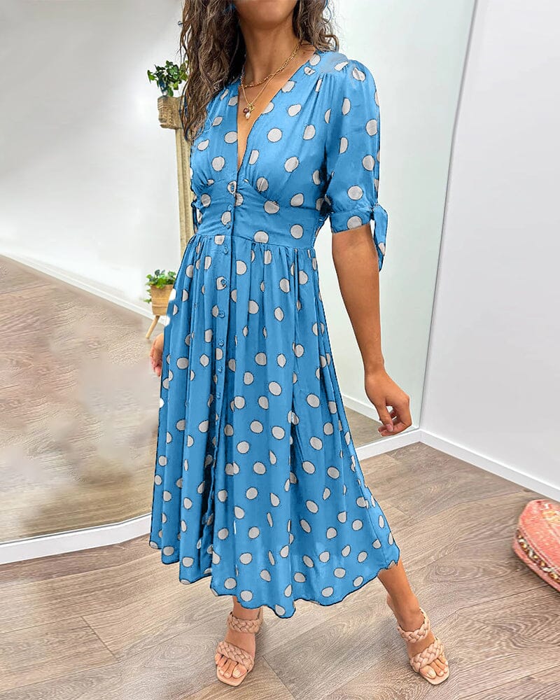 Fania - Polka Dots V-Neck Dress