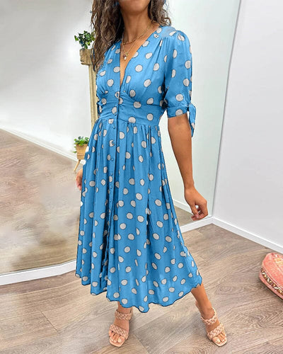 Fania - Polka Dots V-Neck Dress