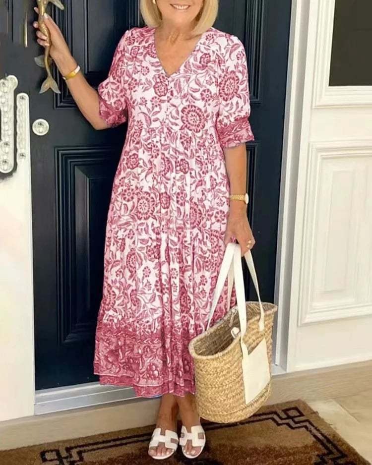 Palma - Elegant Floral Dress with V-Neck
