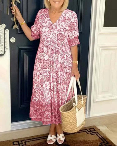 Palma - Elegant Floral Dress with V-Neck