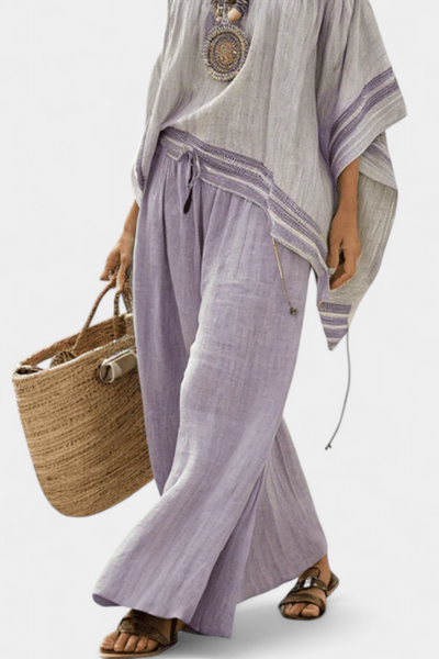 Isadora | Off-Shoulder Striped Bamboo Linen Set