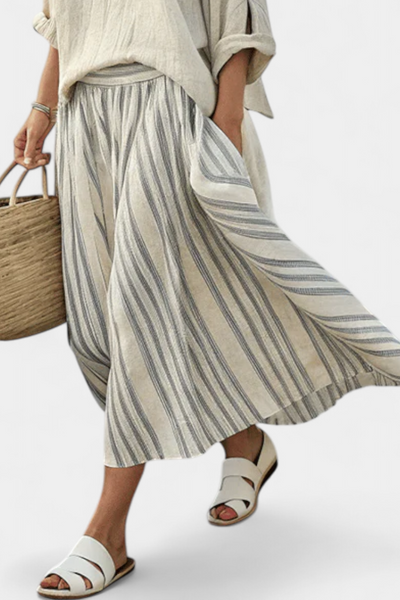 Elisabetta | Oversized Blouse & Striped Midi Skirt Set