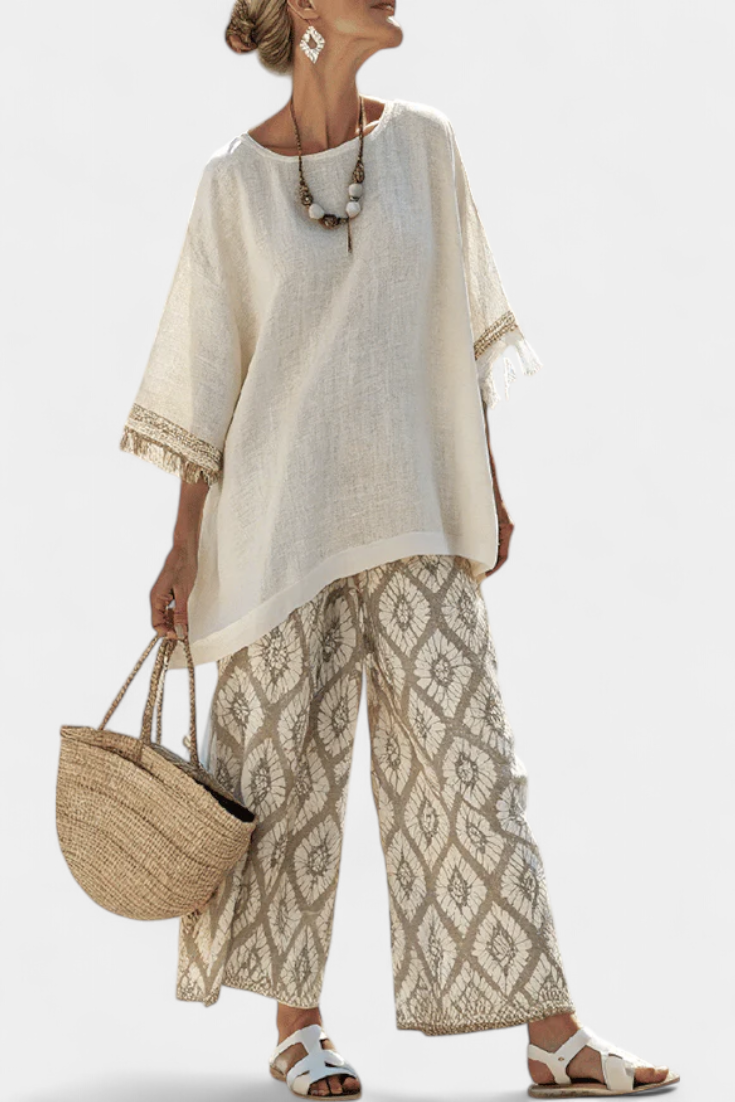 Beatrice | Boho Chic Printed Pants & Oversized Blouse Set