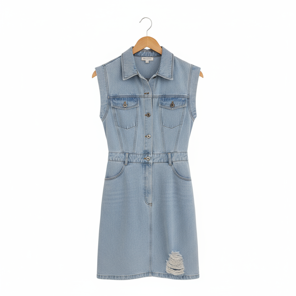 Sofia | Acid Wash Denim Dress with Flap Pockets