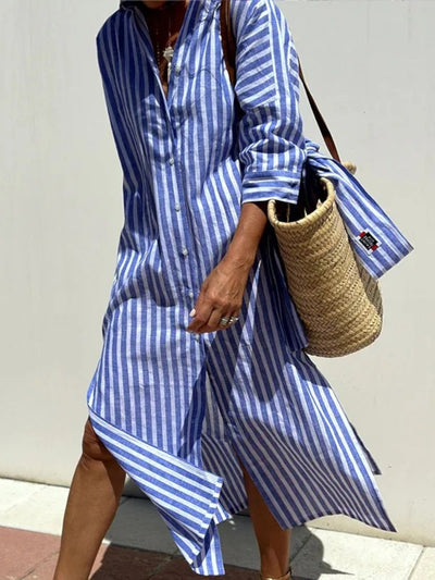 Hazel - Sophisticated Striped Comfort Midi Dress