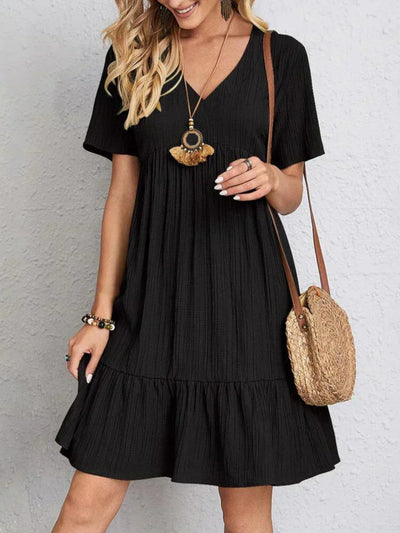 Audrey - Trendy Boho Ruffle Hem Mini Dress