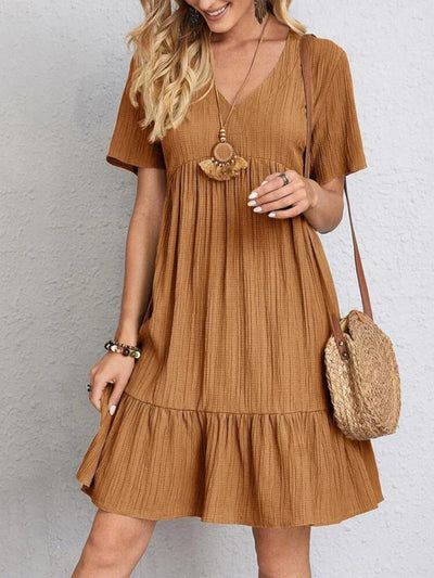 Audrey - Trendy Boho Ruffle Hem Mini Dress