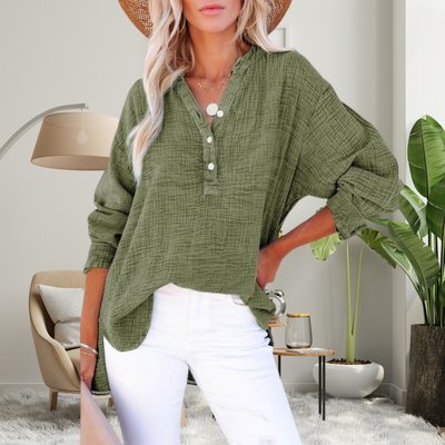 Casual V-Neck Long Sleeve Blouse for Women - Lightweight and Breathable Everyday Top