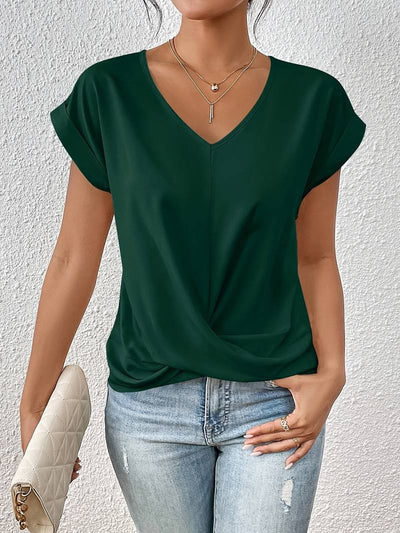 Casual Women's T-Shirt, V-Neck Cotton Blend Top, Short-Sleeve, Soft and Comfortable for Everyday Wear