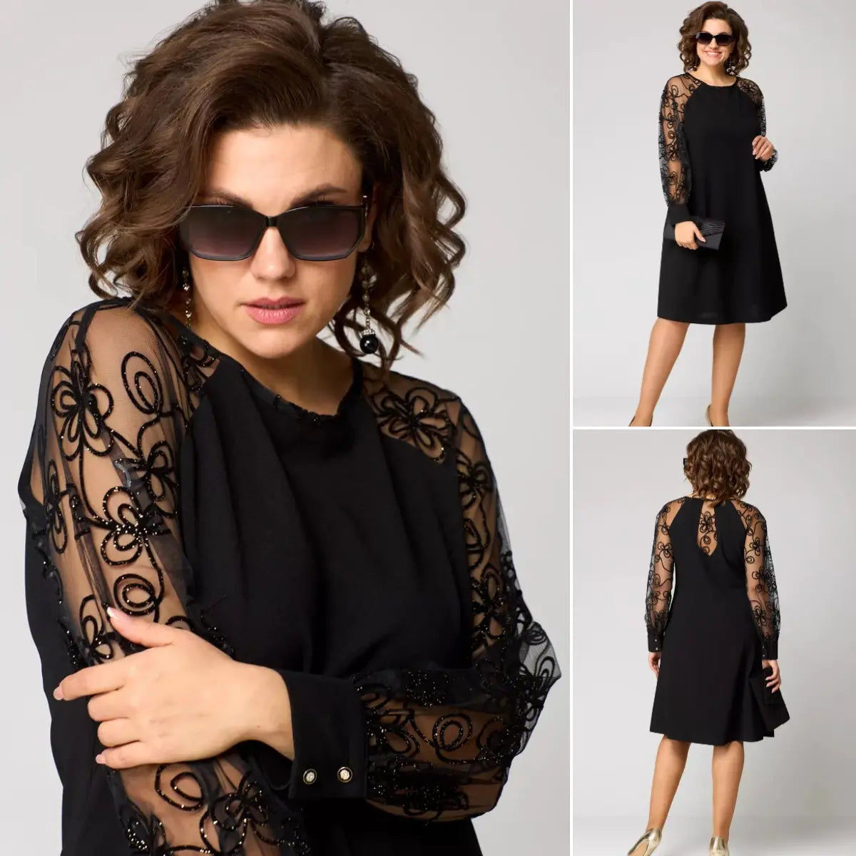 Lidia Classic Lace Sleeve Dress – Elegant Women's Evening Dress for Wedding Guests and Formal Events
