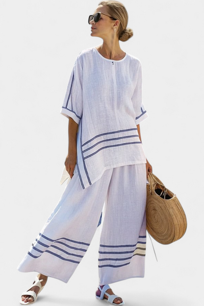 Fiorella | Striped Wide-Leg Linen Set