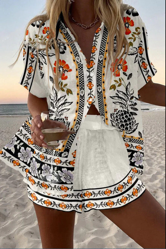 Short Linen Set with Floral Print