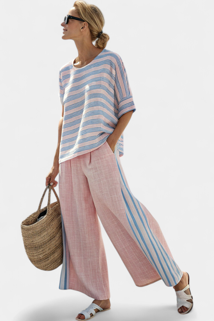 Chiara | Pastel Pink & Blue Bamboo Linen Set