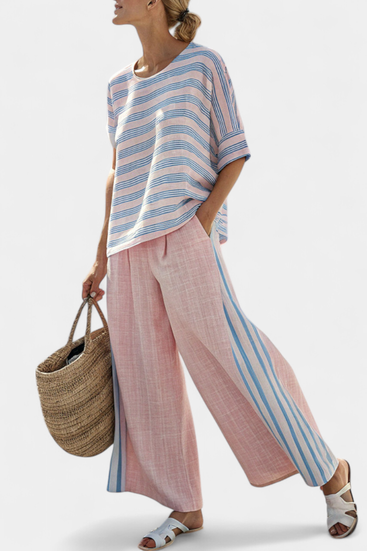 Chiara | Pastel Pink & Blue Bamboo Linen Set