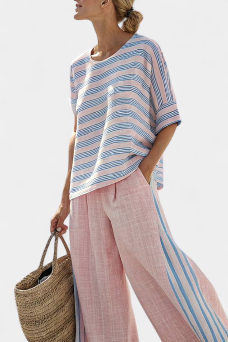 Chiara | Pastel Pink & Blue Bamboo Linen Set