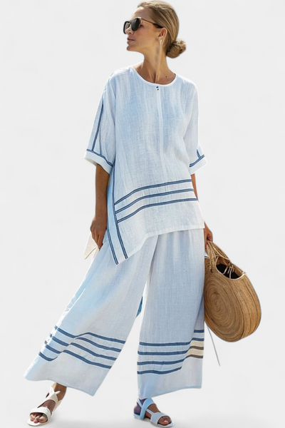 Fiorella | Striped Wide-Leg Linen Set