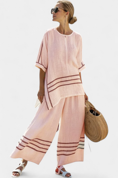 Fiorella | Striped Wide-Leg Linen Set