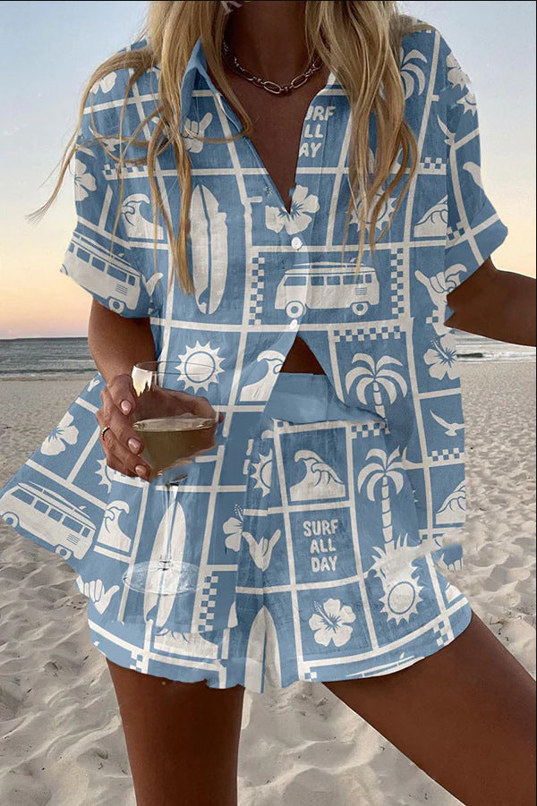 Printed Linen Short Set Caravan