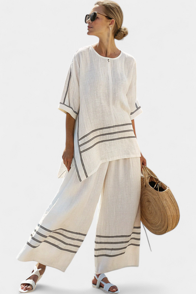 Fiorella | Striped Wide-Leg Linen Set