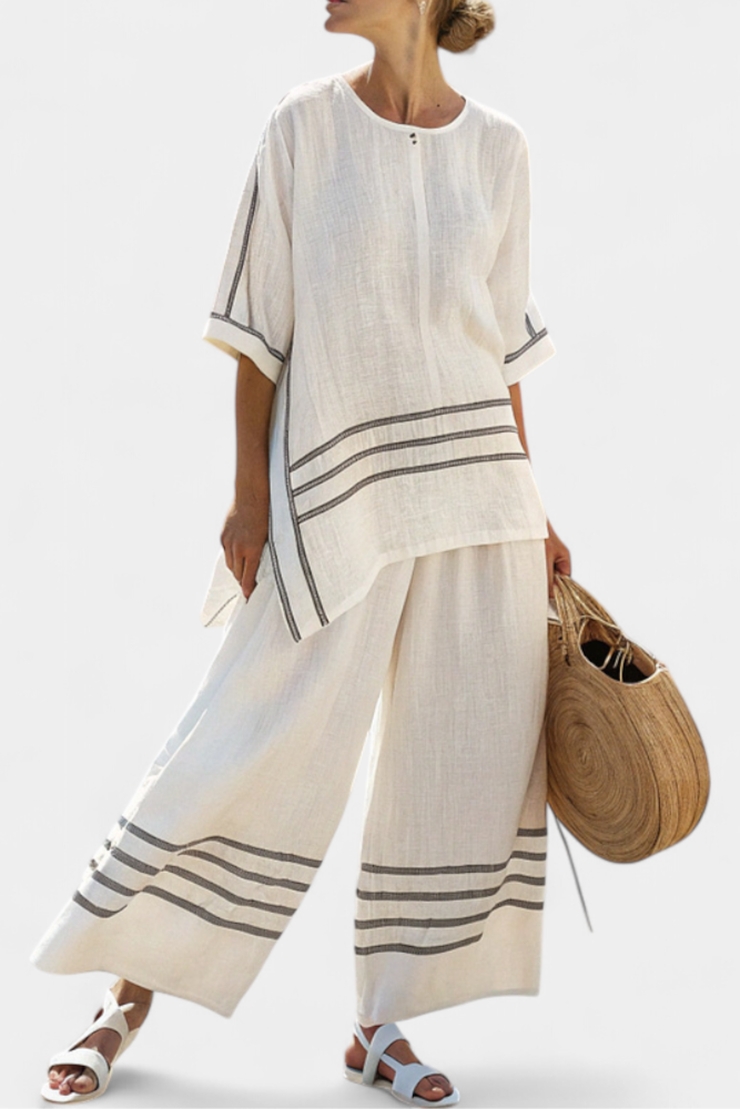Fiorella | Striped Wide-Leg Linen Set