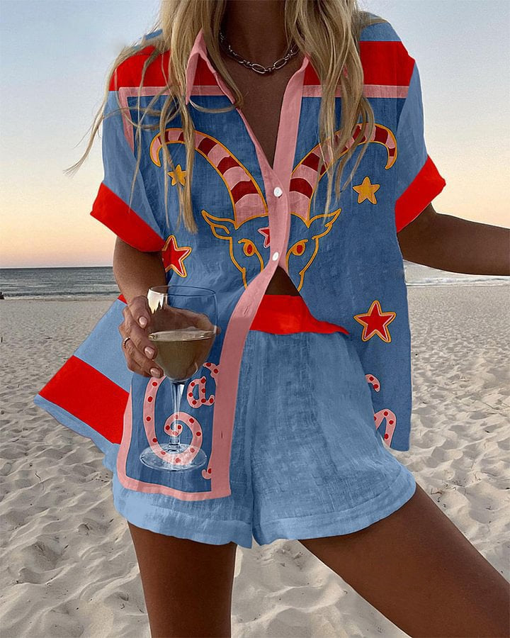 Printed Linen Short Set Goat
