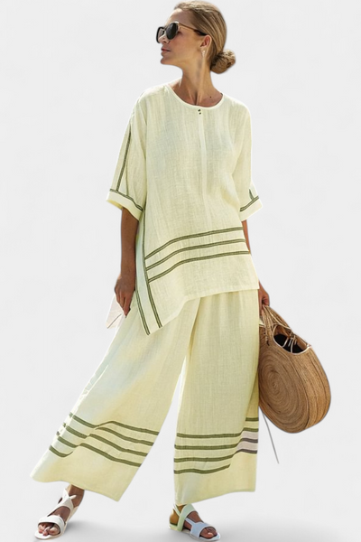 Fiorella | Striped Wide-Leg Linen Set