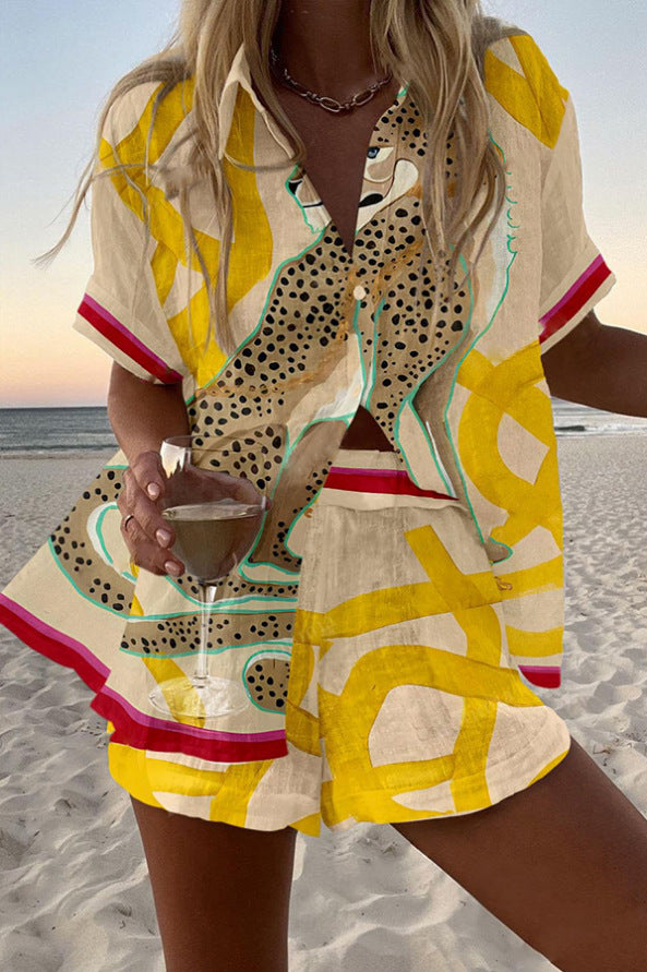 Short Printed Linen Set Cheetah