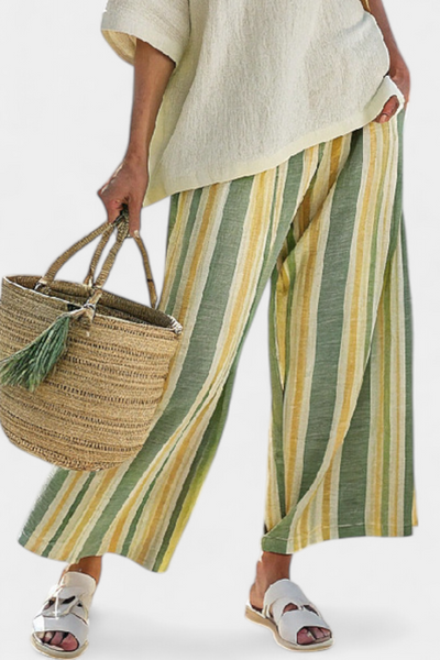 Valentina | Olive Green Striped Bamboo Linen Set