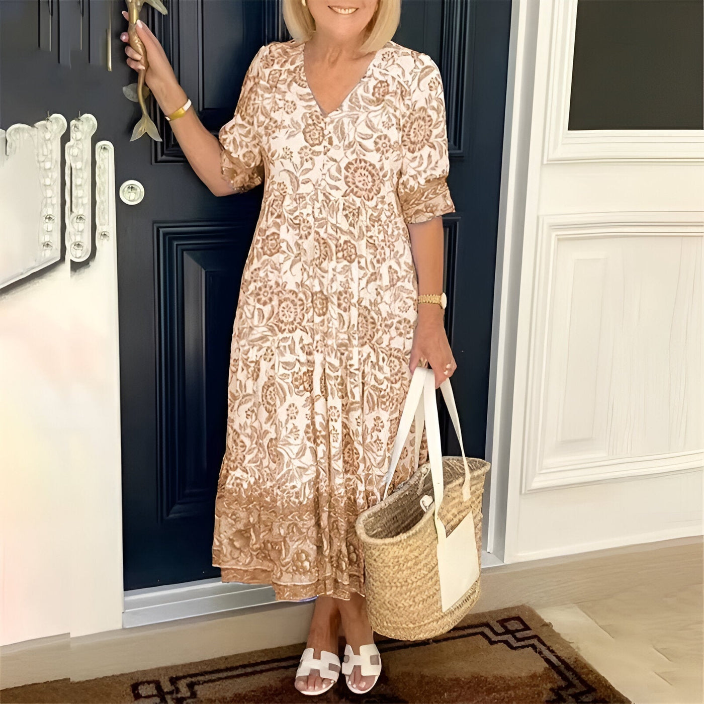 V-Neck Bohemian Dress for Women – Lightweight Plus Size Wedding Guest Dress, Summer Casual Vibes, Short Sleeves, Flattering Fit