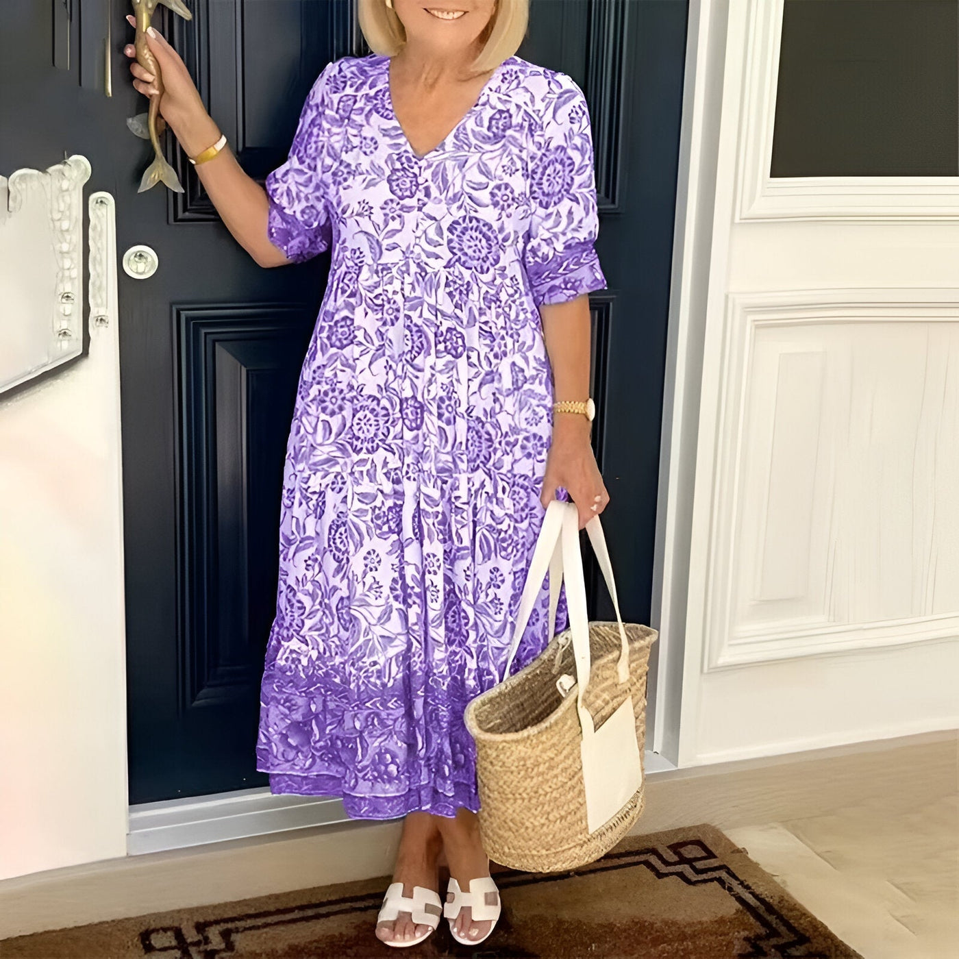 V-Neck Bohemian Dress for Women – Lightweight Plus Size Wedding Guest Dress, Summer Casual Vibes, Short Sleeves, Flattering Fit