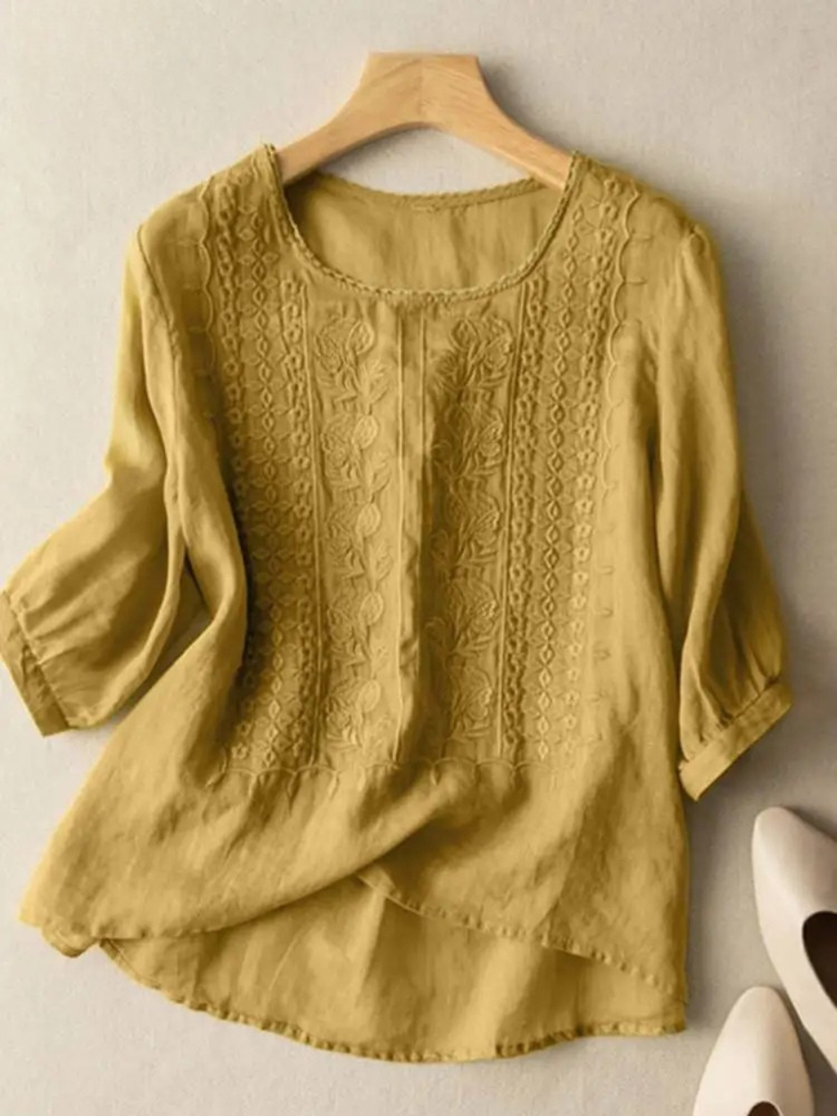 Violet Embroidered Boho Blouse – Lightweight Summer Top for Women, Versatile Casual Fashion Top with Chic Design