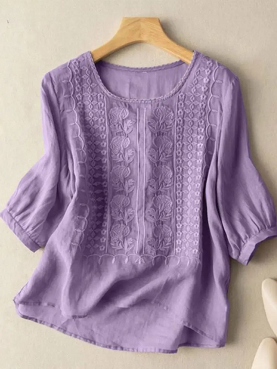 Violet Embroidered Boho Blouse – Lightweight Summer Top for Women, Versatile Casual Fashion Top with Chic Design