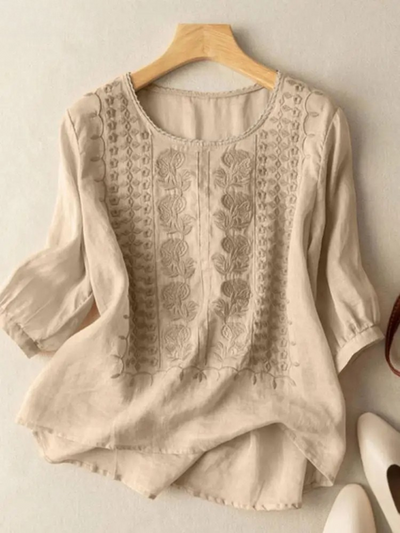 Violet Embroidered Boho Blouse – Lightweight Summer Top for Women, Versatile Casual Fashion Top with Chic Design