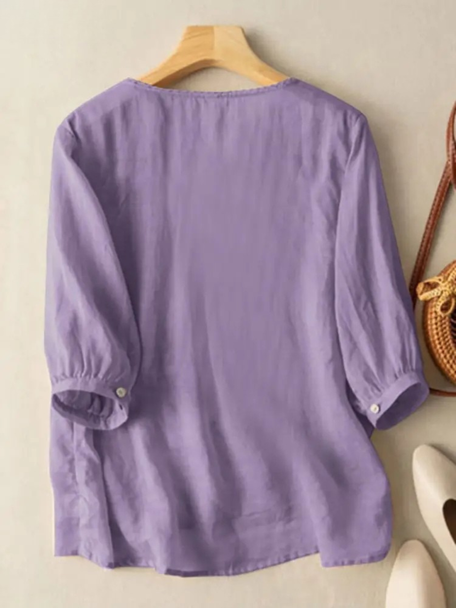 Violet Embroidered Boho Blouse – Lightweight Summer Top for Women, Versatile Casual Fashion Top with Chic Design