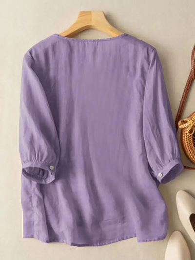 Violet Embroidered Boho Blouse – Lightweight Summer Top for Women, Versatile Casual Fashion Top with Chic Design