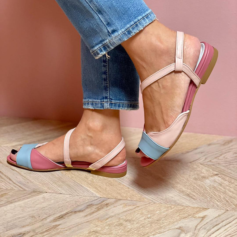 Ellela™ | Asymmetric pink sandals with colour blocks