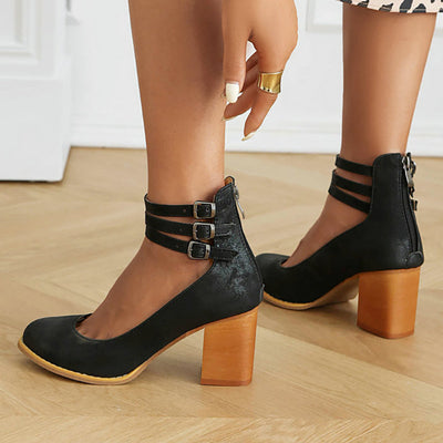 Caa™ | Smooth sandals with ankle strap and chunky heel