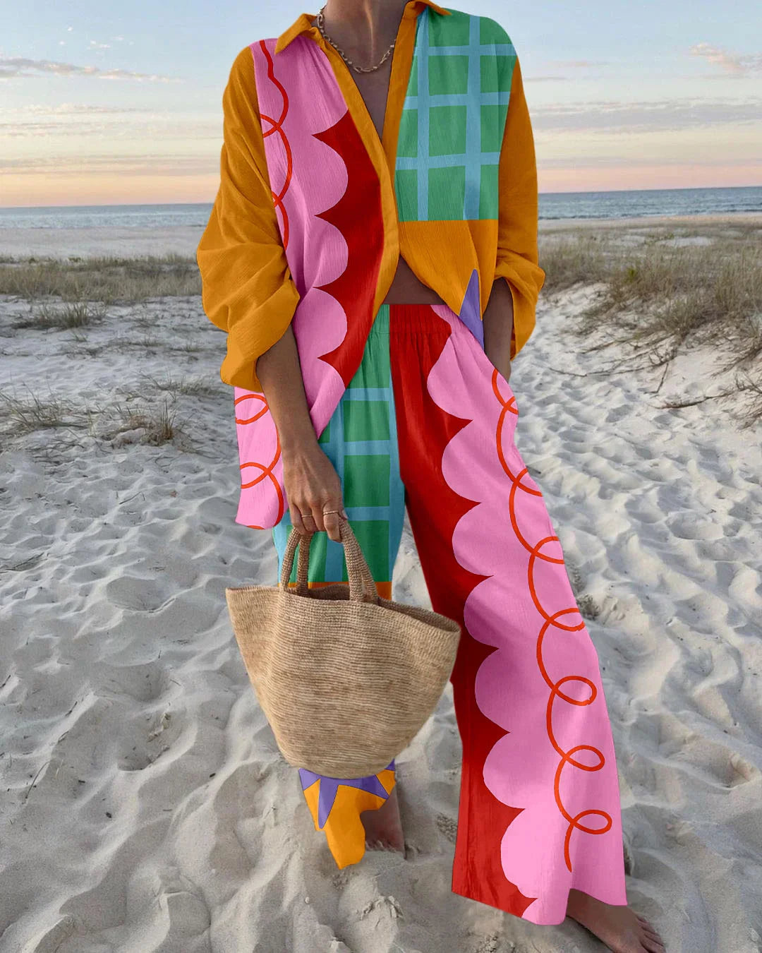Multicoloured Printed Linen Set
