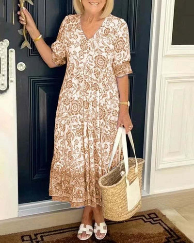 Palma - Elegant Floral Dress with V-Neck