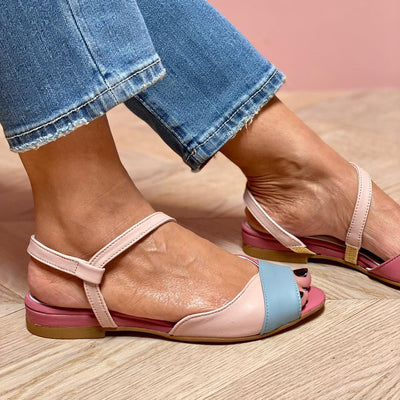 Ellela™ | Asymmetric pink sandals with colour blocks