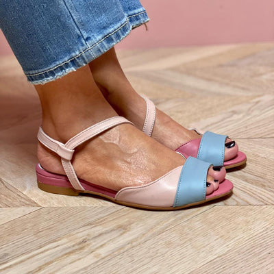 Ellela™ | Asymmetric pink sandals with colour blocks
