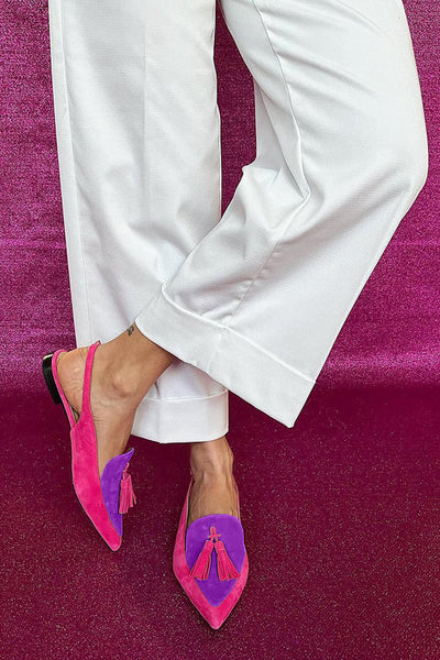 Rosaa™ | Colourful ballet flats with fringes and decorative ankle strap