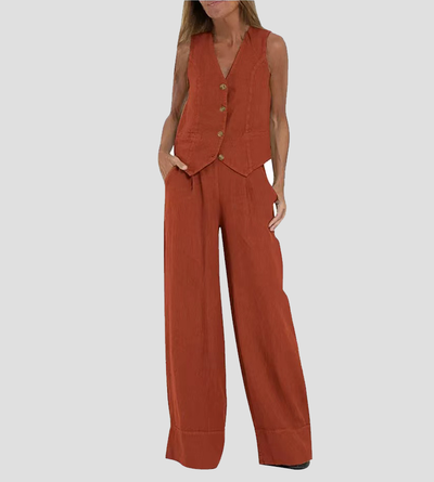 Aira | Button-Up Vest & Wide-Leg Pants Set