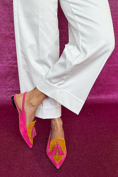 Rosaa™ | Colourful ballet flats with fringes and decorative ankle strap