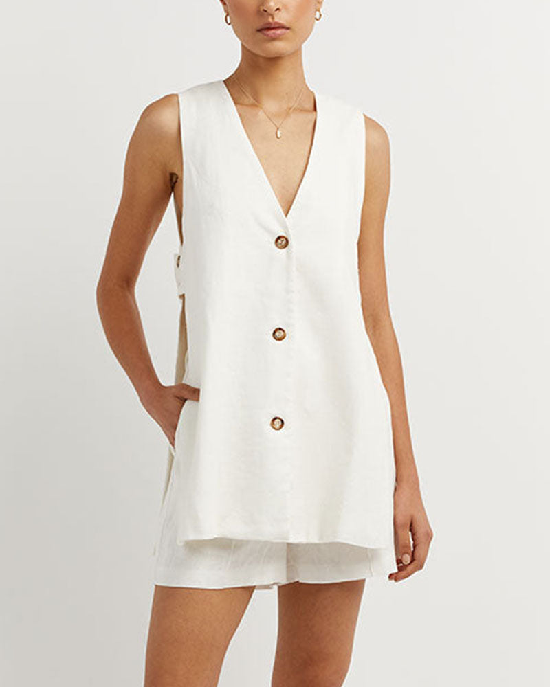 Fiona | Sleeveless Button-Up Set