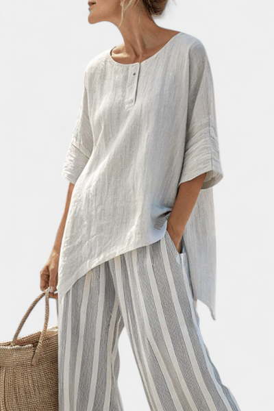 Francesca | Asymmetric Blouse & Striped Pants Set