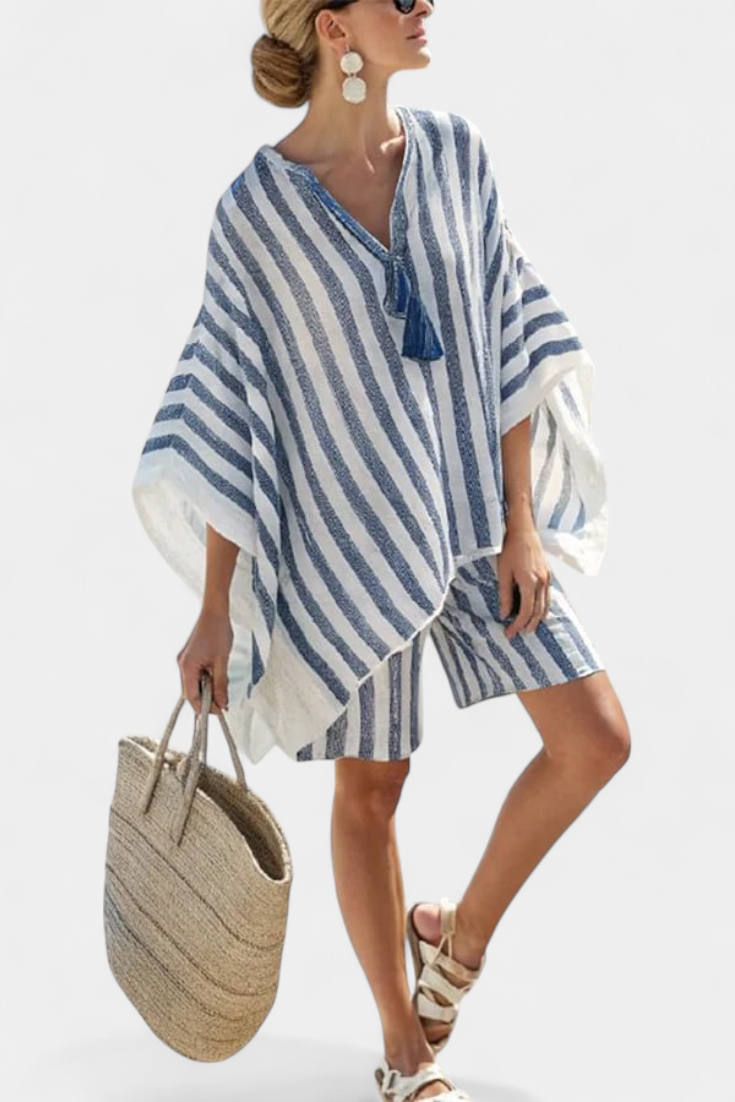 Elena | Striped Oversized Blouse & Shorts Set