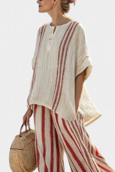 Raffaella | Red Striped Two-Piece Linen Set