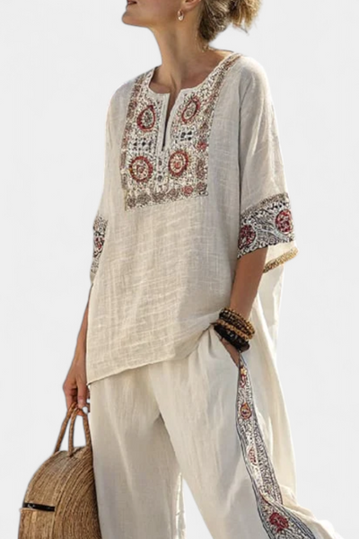 Gabriella | Mediterranean Embroidered Bamboo Linen Set